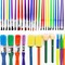 35 All Purpose Paint Brushes Value Pack – Includes 8 Different Types of Brushes, Great with Watercolors, Acrylic & Washable Paints. Multicolored